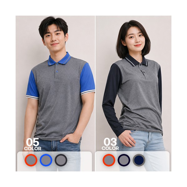 남녀공용 컴포트 스판 배색 카라티 반팔 긴팔 단체행사 유니폼 S~3XL