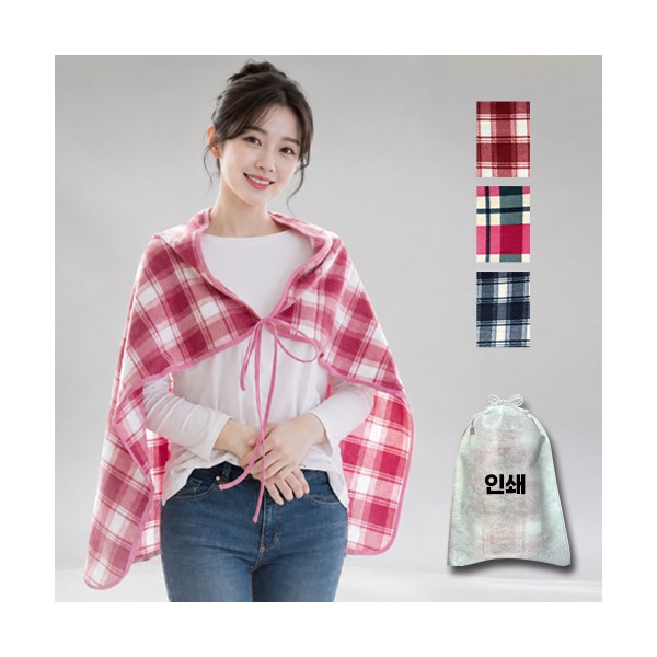 끈포함 배색 체크 패턴 휴대용 무릎담요 피크닉 캠핑 단체 판촉용 블랭킷
