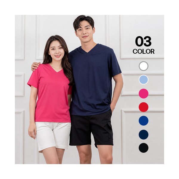 남녀공용 쿨론 브이넥 기능성 반팔티셔츠 여름 단체행사 유니폼 S~3XL