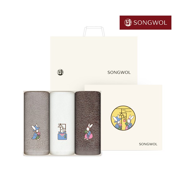 송월 2026 달이별이 복토끼 추석 타올 150g 3P
