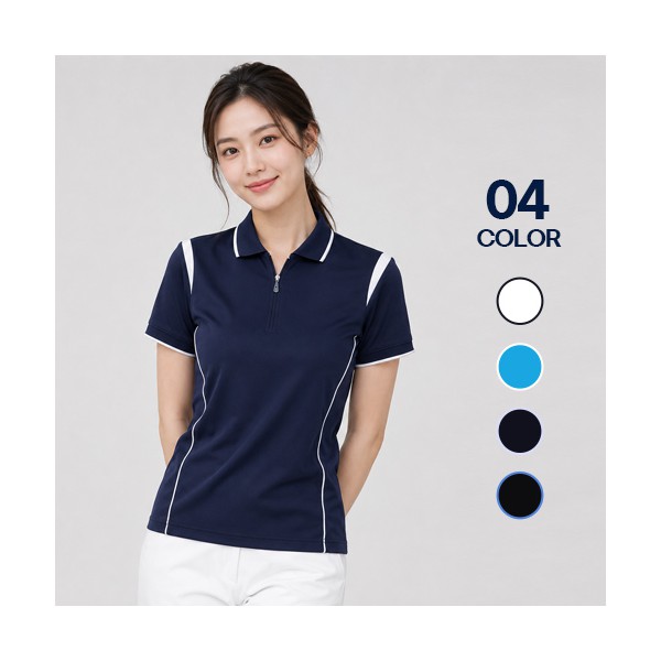 남녀공용 쿨맥스 메쉬 배색 지퍼 카라 반팔 티셔츠 기능성 단체행사 유니폼 S~3XL
