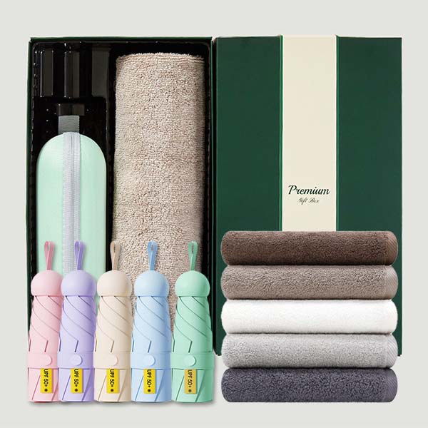 초경량 동글손잡이 캡슐5단 암막양우산+송월타올뉴라이트무지150g 우산타올 선물세트